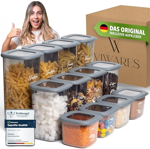 Viwares Vorratsdosen mit Deckel Luftdicht, 12er Vorratsbehälter Set BPA-Frei, Vorratsdose zur Müsli Mehl Aufbewahrung Küche, Praktische Organizer Küche, Frischhaltedosen für Lebensmittelaufbewahrung