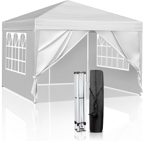 Tactfire Pavillon 3x3 m,Faltpavillon,Wasserdicht Stabil Winterfest UV Schutz 50+,420D Oxford,Faltbar Höhenverstellbar,Partyzelt,Gartenzelt,Für Garten Camping,Outdoor,Weiß,4 Seitenteilen