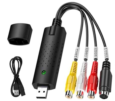TCNEWCL Video Grabber, USB Audio Video Konverter, Digitalisieren und Bearbeiten von Videos, Hi8 VCR VHS auf DVD Digitalisierer für Windows 7 8 10