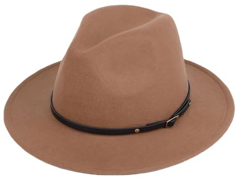 ericotry Klassischer Fedora-Hut mit Gürtelschnalle, breiter Krempe, Kirchenhut, Derby-Kappe, Jazz-Mütze, Trilby-Kappen für Männer und Frauen, Hochzeit, Party