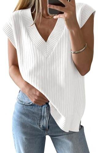 Saodimallsu Damen Sommer Ärmellos V-Ausschnitt Pullover Weste | Oversized, Tank Tops, Leichtgewicht, Strickpullover, Elegante