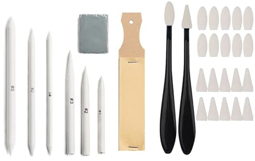 VZU 30 StückErsatzspitzen Papierwischer Set für Abwischen, Korrigieren, Kunst, Zeichnen, Künstler, Basteln,6 Verblender Stift, Blending Stump, 20 Ersatzköpfer, Bleistiftspitzer aus Sandpapier