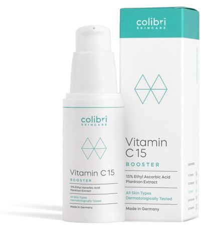 colibri skincare Vitamin C15 Booster 30ml - Vitamin C Serum Gesicht | Für mehr Ausstrahlung & ein gleichmäßigeres Hautbild, zieht ein ohne zu fetten, 15% Ethylascorbinsäure (Vitamin-C-Derivat)