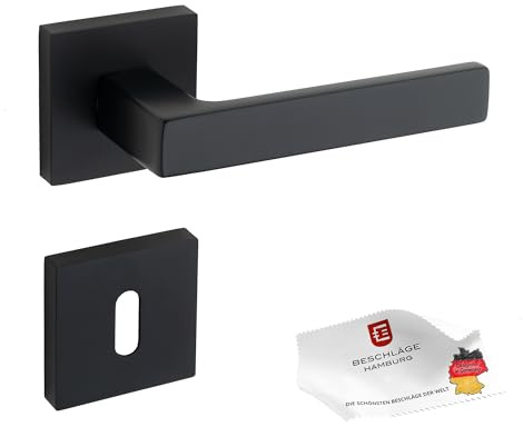Beschläge Hamburg | Türgriffe Türbeschlag | MARS 44Z SM BB new | Türklinken mit Buntbart Rosetten 51 x 51 mm für Zimmertüren | Drückergarnitur/Türdrücker für Innentüren | aus ZAMAK in schwarz matt