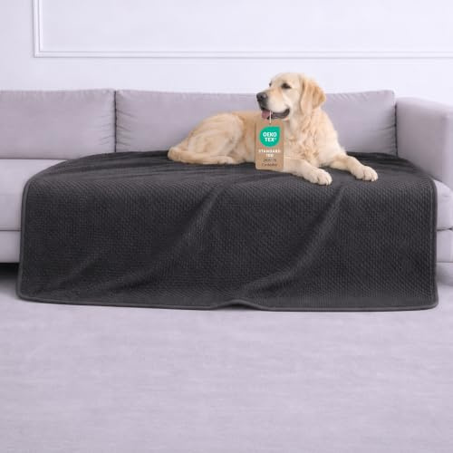 Dreamzie - wasserdichte Decke - Hundedecke Sofa, Bett, Auto, Outdoor 127x152cm - Reversible und Maschinenwaschbar Liebesdecke aus Sherpa Fleece - Dunkelgrau