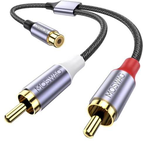 MOSWAG RCA Y Splitter Cinch Y Adapter Stereo Audio Kabel Subwoofer 1 Pack | Cinch auf 2x Cinch Cable RCA Stecke Kompatibel Mit Verstärker,CD Player,Subwoofer,Heimkino,HDTV,Spielkonsolen und mehr