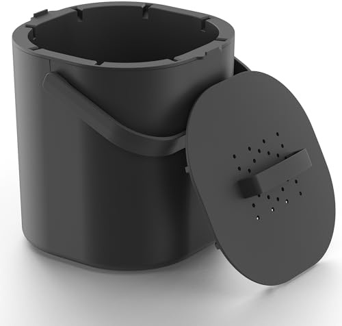 PTMS® Biomülleimer Küche 6L - Biomüll mit Aktivkohlefilter & Deckel zum Einhängen - geruchsdicht, spülmaschinenfest und Innensieb - Komposteimer Küche in modernem Design - in 5 Farben
