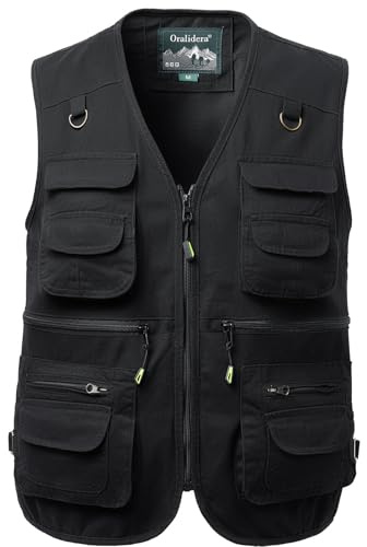 Oralidera Herren Weste Outdoor Wandern Anglerweste Fotografie Freizeitweste Sport Baumwolle Safari Weste mit Vielen Taschen für Jagd Angeln Camping