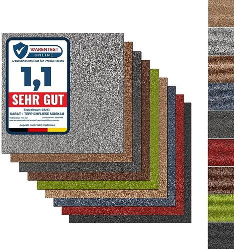 casa pura Design Teppichfliesen Moskau 50x50 cm selbstliegend - 1 m² Set - strapazierfähiger Teppich Bodenbelag mit hochwertigem Schlingenflor - antistatisch mit Bitumen Rücken (Beige, 4 Stück)