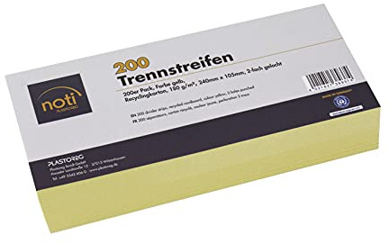 200 Trennstreifen in gelb, 24 x 10,5cm, gelocht, 180g/m² recycelter Karton, zum Sortieren von Dokumenten, bedruckbar