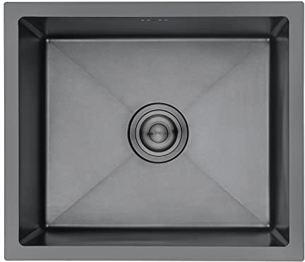 Ibergrif M85043B Spüle Küchenspülen für den Unterbau und Aufsatz, 50 x 43 cm Unterbaubecken, Spülbecken Satin Edelstahl, 1 Becken Einbauspüle, Dunkelgrau