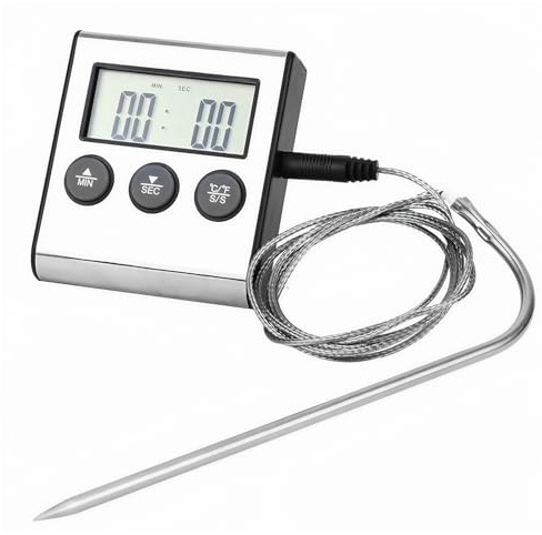 Digitales Bratenthermometer, Ofenthermometer, Fleischthermometer Digital, Meat Thermometer, Grill Thermometer Digital, Grillthermometer Küchen Thermometers mit Timer für BBQ, Ofen, Braten, Grill