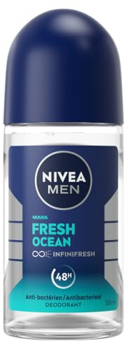 NIVEA Men Fresh Ocean Deodorant Roller, 0% (1 x 50 ml), Deodorant für Herren, 48h Schutz