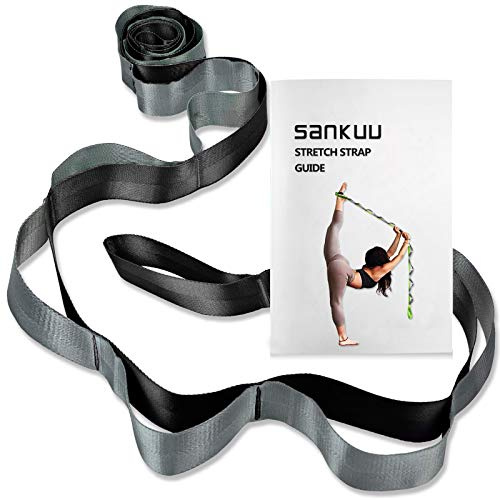 SANKUU Yoga Straps Stretching Strap with 12 Loops Workout Poster, Straps for Stretching Physical Therapy Equipment Long Stretch Out Bands for Exercise, Pilates and Gymnastics for Women Men