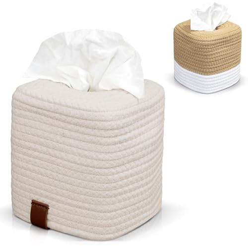 Rarapop Kosmetiktücherbox quadratisch, Stilvolle Taschentuchbox aus Baumwolle im Würfel-Design – die perfekte Deko für Ihr Badezimmer oder Home-Office (Cream)