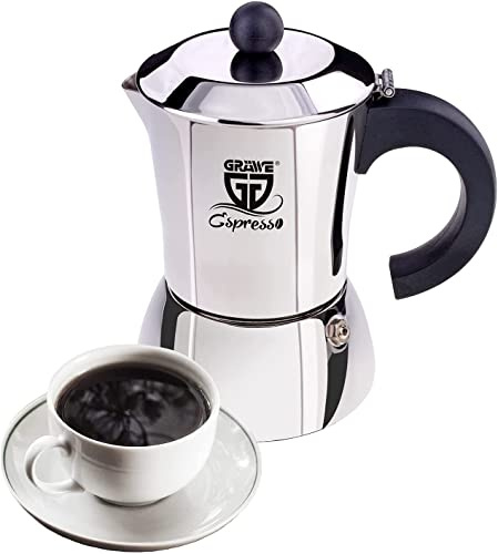 GRÄWE Espressokocher Induktion geeignet, Espressokanne aus Edelstahl für 6 Tassen, Klassischer Espresso Maker, Mokkakanne für 300 ml