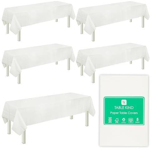 Table Kind 5× Weiße Einweg-Tischdecke aus Papier – Schlichte FSC-Tischdecken für Geburtstag, Hochzeit, Catering, Restaurant, Jubiläum, White