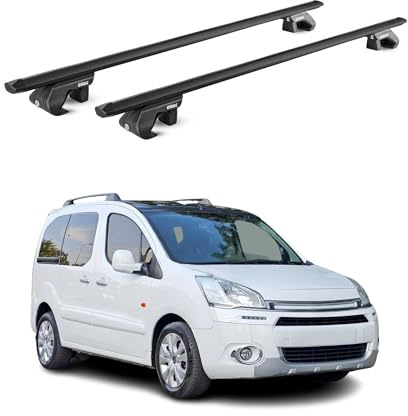 OMAC Dachträger Aluminium TÜV geprüft für Citroen Berlingo 2008-2018 – Für Standard Dachreling – T Nut – Max 90 kg – 2 Schlösser Schwarz