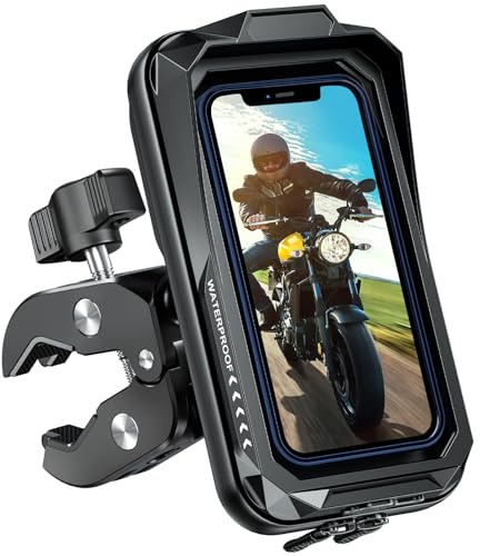 BTNEEU Handyhalterung Motorrad Wasserdicht Universal Anti-Shake Telefonhalterung mit Touchscreen Sonnenblende 360° Drehbar Halterung Motorrad Metall für Smartphone bis zu 7,0" (Schwarz C)