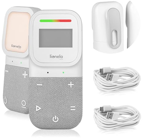 Lionelo Babyline 2.3 Audio-Babyphone mit Nachtlicht, Reichweite bis zu 400 m, LCD-Display, Gegensprechfunktion, EcoVox-Modus, Schlaflieder, Temperaturanzeige, Alarm, Babyphone