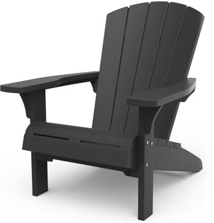 Keter Alpine Adirondack Chair, Outdoor Gartenstuhl aus Kunststoff mit Getränkehalter, grau, wetterfest, amerikanischer Design-Klassiker, für Garten, Terrasse und Balkon, 93 x 81 x 96,5 cm