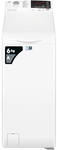 AEG 6000 Waschmaschine mit Toplader, 6 kg, A, Klasse A, Prosense-Technologie, LCD-Display mit Touch-Steuerung, Drehzahl 1151, 599 x 397 x 903 mm, Weiß