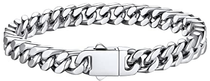 Bestyle Herren Armband 7mm breit Edelstahl Panzerkette Armkette schwer Glieder Link Kettenarmband Armreif Länge 23cm Silber