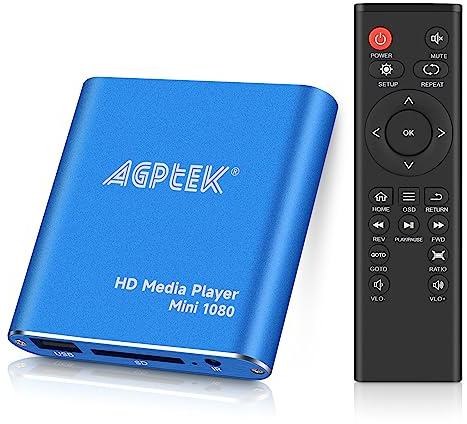 AGPTEK Mini 1080P Full HD Ultra HDMI Player für -MKV/RM- HDD USB, Multimedia-Player HDMI mit Fernbedienung für MP3, WMA, OGG, AAC, Flat, Ape, AC3, DTS, Atra (blau)