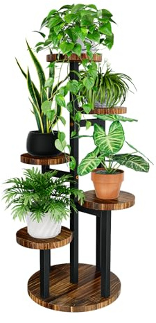 Bamworld Blumenständer Holz Pflanzenständer Pflanzentreppe Pflanzenregal Blumentreppe Outdoor Wetterfest etagere 5 etagen Braun Balkon Deko Orchideenerde