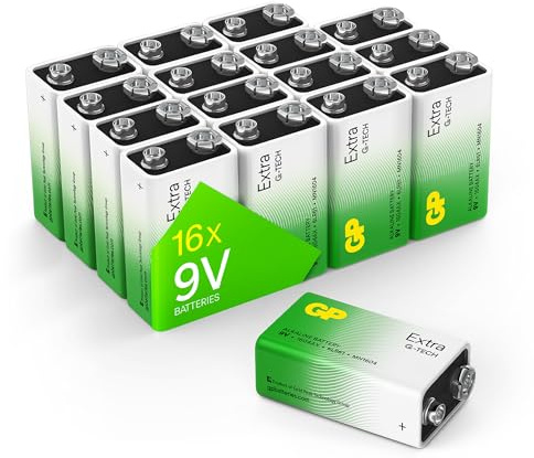 GP Extra Alkaline 9V Blockbatterie Longlife | 16 Stück Blockbatterien 9 Volt Longlife, leistungsstark und auslaufsicher mit Neuer G-TECH-Technologie | 9V Batterie für Rauchmelder, Messgeräte und mehr