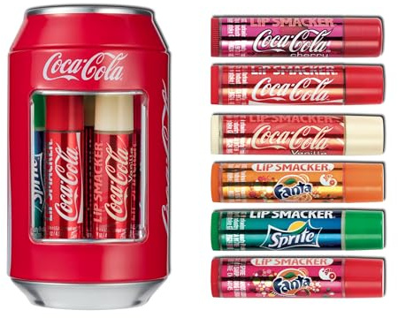 Lip Smacker, Coca-Cola Lippenbalsam-Sortiment, Feuchtigkeitsspendender, duftender Lippenbalsam in Sammlerdose, Geschenkset für Mädchen, 6 Coca-Cola-Geschmacksrichtungen