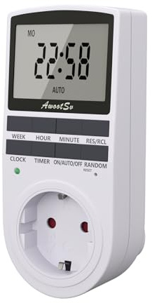Awootsv Digitale Zeitschaltuhr Steckdose Timer Stromzähler Schaltuhr Innen | Digital Electrical Timer Socket Steckdose Schaltuhr 24Std-Wochen 10Programme Inner für Licht Haushaltsgeräte Einbruchsicheren