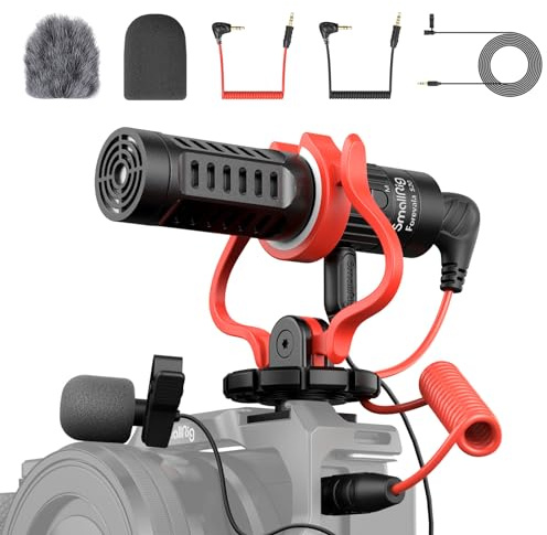SMALLRIG Videomikrofon, Dual Input Videomic, mit Stoßdämpfung Shock Mount, 3.5mm TRS/TRRS Richtmikrofon mit Windschutz für DSLR Kameras und Smartphone Forevala S20-3468