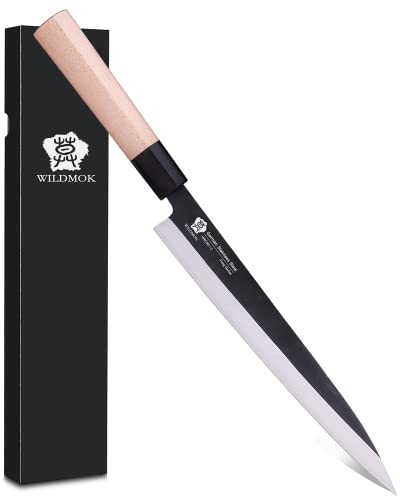 WILDMOK Sashimi-Messer 25,5 cm – Perfektes Yanagiba-Messer zum Schneiden von Sushi, Filetieren und Zerteilen von Fisch – Klinge aus deutschem Stahl und traditioneller Holzgriff
