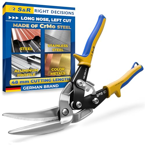 S&R Blechschere Linksschnitt 280mm – Durchlaufblechschere aus Hochleistungsstahl mit CrMo-Stahlklingen, induktionsgehärtet 60–62 HRC, 48mm Schnittleistung – ergonomisch, Anti-Rutsch-Griffe, Sicherheit