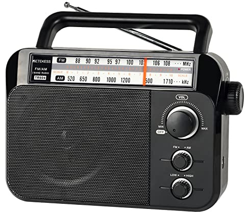 Retekess TR604 Kofferradio,Tragbares Radio,Netzkabel oder Batteriebetrieb,Großer Knopf,Großer Lautsprecher,Einstellbare Höhen und Bässe,Radio für Senioren,Küche,Für Schlafzimmer