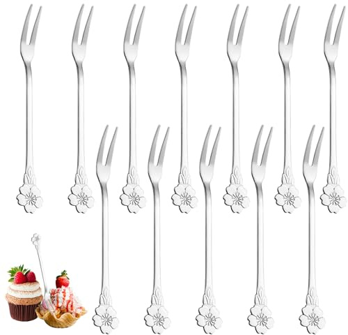 12 Stücke Edelstahl Obstgabel, Dessertgabel Kleine Gabel Kuchengabeln Bowle Gabeln Cocktailgabeln, Perfekt für Den Nachmittagstee Einer Dessertladenparty（Silber）