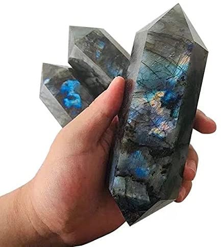 BIRXPMOS 1 Stück 900 g-1100 g natürliche Geschnitzte Kristallturm-Edelsteinstäbe mit doppelter Labradoritspitze