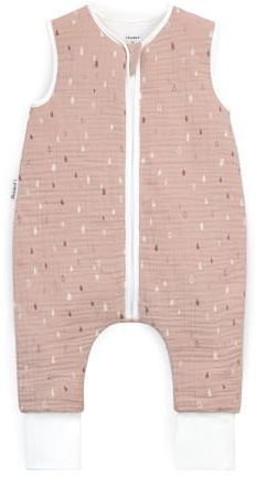 Ehrenkind® Musselin Schlafsack mit Füßen 2.5 TOG 100% Bio-Baumwolle Rosé mit Tropfen | 70 cm | Oeko Tex zertifiziert