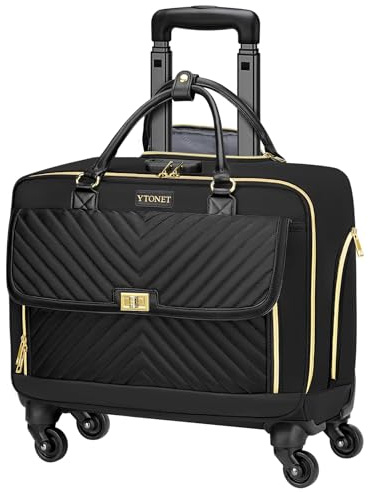 Ytonet Business Trolley Damen mit 4 Spinner-Räderm, Laptop Trolley 17.3 Zoll für Damen, Aktenkoffer mit Rollen mit Organizer-Tasche Zahlenschloss Pilotenkoffer mit Rollen für Reisen Arbeit, Schwarz