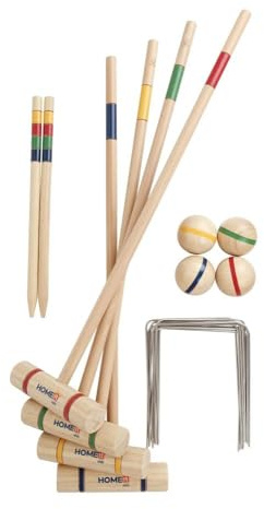 Home It® Premium Krocket Spiel Kinder & Erwachsene für 4 Personen mit 4 Bällen aus Gummiholz