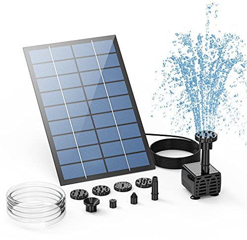 AISITIN Solar Springbrunnen für Außen, 2,5W DIY Solar Teichpumpe mit 1,2M Wasserleitung Solarbrunnen mit 6 Fontänenstile Solar schwimmender Fontäne Pumpe für Gartenteich, Vogel-Bad, Fisch-Behälter