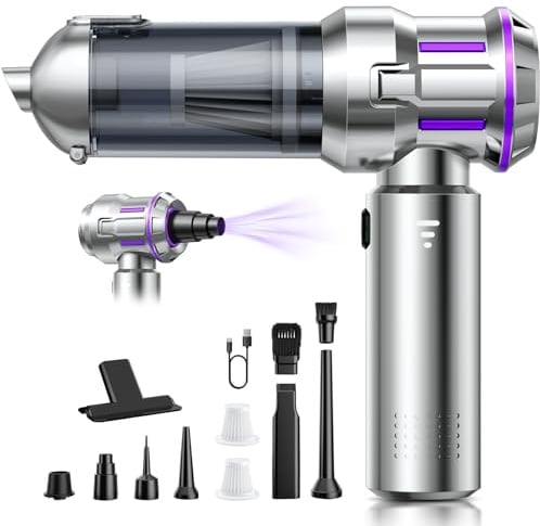 Handstaubsauger Akku, 25000Pa Akku Handstaubsauger Kabellos mit 1-Knopf-Selbstentleerung, 4-in-1 Auto Staubsauger Stark mit Bürstenlosem Motor, 3 Stufen Mini Staubsauger für Tierhaare, Auto, Haushalt