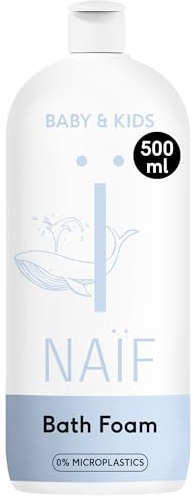 Naïf - Pflegender Badeschaum - mit Baumwollsamenöl - Babypflege mit natürlichen Inhaltsstoffen - Vegan - Frei von SLES, Mikroplastik, Parabenen und Mineralöl - 500ML