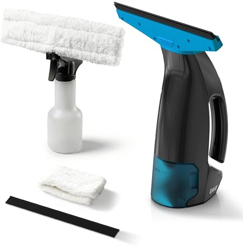 EAVE Fenstersauger Set, Akku Fenstersauger mit 45 Minuten Akkulaufzeit, Fensterreiniger Elektrisch mit 28cm Saugdüse & 200ml Wassertank, Geeignet für Fenster, Fliesen und Spiegel (blau)