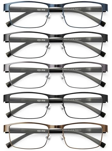JOLISU 5-teiliges Lesebrille Herren – Blaulichtfilternde Computerbrille mit dünnem MetallrahmenHerren/Damen(2.0)