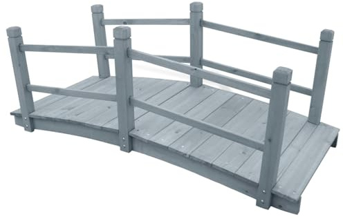 Gecheer Gartenbrücke Rustikal Holzbrücke Teichbrücke Brücke Holzsteg Zierbrücke Hinterhof-Brücke Deko Massivholz Tanne Grau 140x60x56 cm