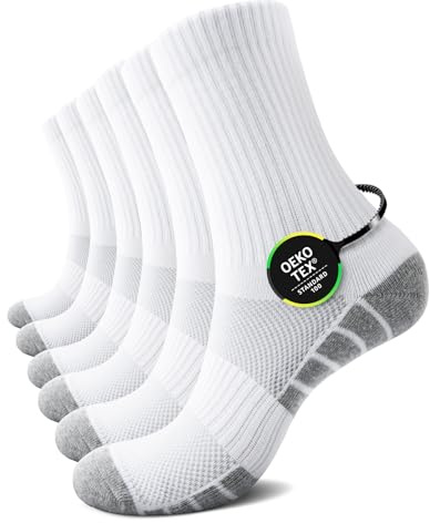 TUUHAW Socken Herren Damen Tennissocken Sportsocken Baumwolle Crew 6 Paar | Laufsocken, Schwarz Weiß Grau, Atmungsaktive Netz, Frottee Gepolstert, Verstärkt Ferse Zehen, für Gym Golf Wander, Bequem