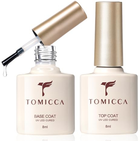 TOMICCA Base Coat und No Wipe Top Coat Gel UV Nagellack Set, 2 * 8ml | Soak Off Unterlack und Überlack fur Nail Art Design Nägel Maniküre Kit für Nagelstudio DIY Home