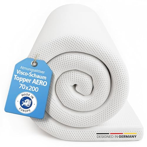Topper 70x200 AERO, Ergonomischer Memory Foam Matratzentopper, 5 cm Höhe | Oekotex zertifiziert, Matratzentopper 70 x 200 cm, Atmungsaktiver Mesh-Bezug, Hochwertige Matratzen-Auflage, Made in Europe